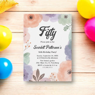 Invitation Aquarelle Floral Romantique Abstrait 50e anniversa