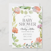 Invitation Aquarelle Floral rose Baby shower vert (Devant)