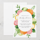 Invitation Aquarelle Floral rose Baby shower vert (Devant / Derrière)