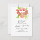 Invitation Aquarelle Floral rose Baptême Dédication (Devant)