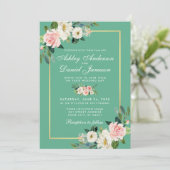 Invitation Aquarelle Floral Rose Blanc Or Mariage Neo Mint (Debout devant)