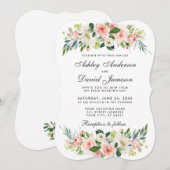 Invitation Aquarelle Floral Rose Blush Mariage blanc B (Devant / Derrière)