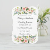 Invitation Aquarelle Floral Rose Blush Mariage blanc B (Debout devant)