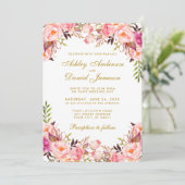 Invitation Aquarelle Floral Rose Blush Mariage Or (Debout devant)