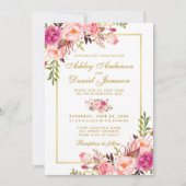 Invitation Aquarelle Floral Rose Blush Mariage or (Devant)