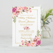 Invitation Aquarelle Floral Rose Blush Mariage or (Debout devant)