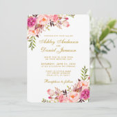 Invitation Aquarelle Floral Rose Blush Or Mariage R (Debout devant)