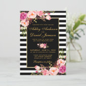 Invitation Aquarelle Floral rose Blush or noir Mariage (Debout devant)