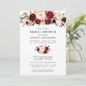 Invitation Aquarelle Floral rose Bourgogne Fête des mariées (Debout devant)