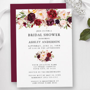 Invitation Aquarelle Floral rose Bourgogne Fête des mariées