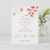 Invitation Aquarelle Floral rose cerisier Mariage (Debout devant)