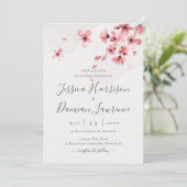 Invitation Aquarelle Floral rose cerisier Mariage (Debout devant)
