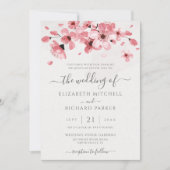Invitation Aquarelle Floral rose cerisier Mariage (Devant)