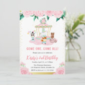 Invitation Aquarelle Floral Rose Circus Animaux Anniversaire (Debout devant)