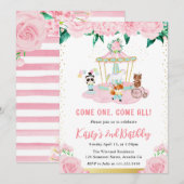 Invitation Aquarelle Floral Rose Circus Animaux Anniversaire (Devant / Derrière)