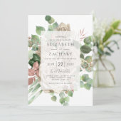Invitation Aquarelle Floral Rose d'ivoire Eucalyptus Mariage (Debout devant)
