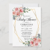 Invitation Aquarelle Floral rose Dusty Baby shower Rose (Devant)
