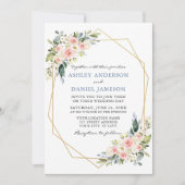 Invitation Aquarelle Floral rose Dusty Mariage Geo (Devant)