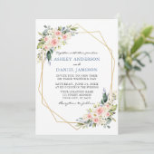 Invitation Aquarelle Floral rose Dusty Mariage Geo (Debout devant)