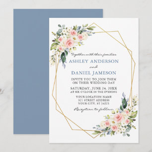 Invitation Aquarelle Floral rose Dusty Mariage Geo