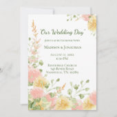 Invitation Aquarelle Floral rose Élégant Script vert chic (Devant)