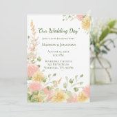 Invitation Aquarelle Floral rose Élégant Script vert chic (Debout devant)