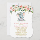 Invitation Aquarelle Floral rose Eléphant Baby shower Or (Devant)