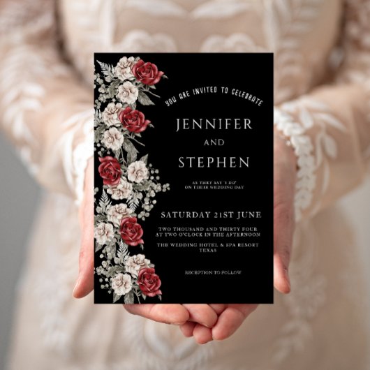 Invitation Aquarelle Floral Rose Eucalyptus Bordure, Mariage