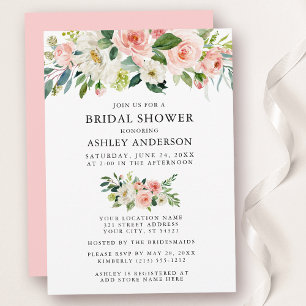 Invitation Aquarelle Floral rose Fête des mariées blanche Élé