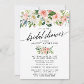 Invitation Aquarelle Floral rose Fête des mariées Calligraphi (Devant)