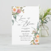 Invitation Aquarelle Floral rose Fête des mariées verte (Debout devant)