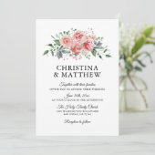 Invitation Aquarelle Floral Rose Fleurs Mariage (Debout devant)