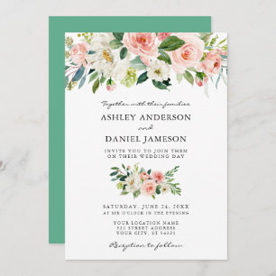 Invitation Aquarelle Floral rose Mariage Neo Mint