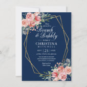 Invitation Aquarelle Floral Rose Marine Bleu Brunch Bubbly (Devant)