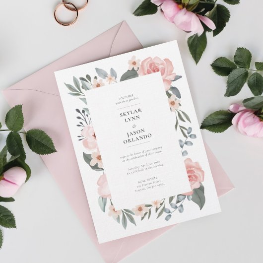 Invitation Aquarelle Floral Rose & Sage Mariage de verdure