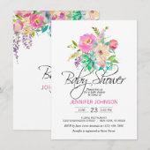 Invitation Aquarelle Floral rose Succulents Baby shower (Devant / Derrière)