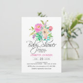 Invitation Aquarelle Floral rose Succulents Baby shower (Debout devant)