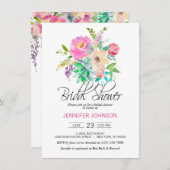 Invitation Aquarelle Floral rose Succulents Fête des mariées (Devant / Derrière)