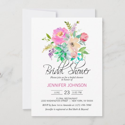 Invitation Aquarelle Floral rose Succulents Fête des mariées (Devant)