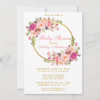 Aquarelle Floral Rose Wreath Gold Baby shower P