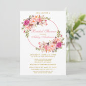 Invitation Aquarelle Floral Rose Wreath Gold Fête des mariées (Debout devant)