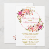 Invitation Aquarelle Floral Rose Wreath Gold Fête des mariées (Devant / Derrière)