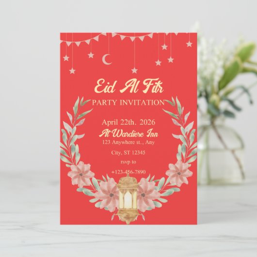 Invitation Aquarelle Floral Rouge Arrière - plan (Debout devant)