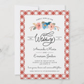 Invitation Aquarelle Floral rouge chèque amusant Mariage Déco (Devant)