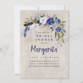 Invitation Aquarelle Floral Rustic Navy Fête des mariées (Devant)