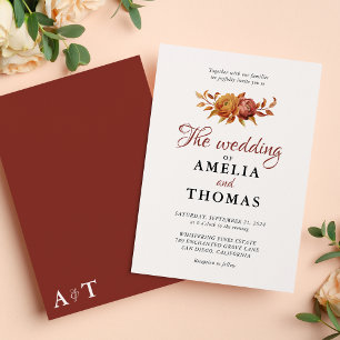 Invitation Aquarelle Floral Rustique Automne Chaud Mariage d'