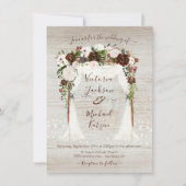 Invitation Aquarelle Floral Rustique Grange Mariage en bois (Devant)