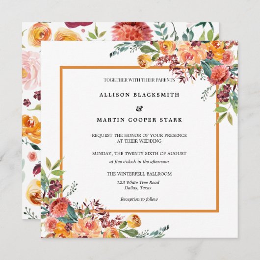 Invitation Aquarelle Floral Rustique Mariage (Devant / Derrière)