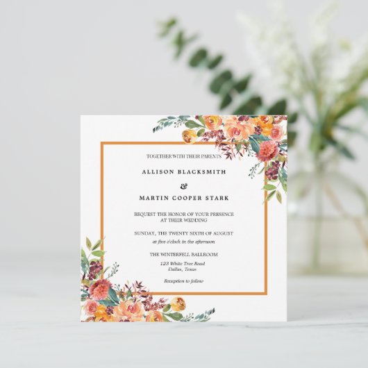 Invitation Aquarelle Floral Rustique Mariage (Debout devant)
