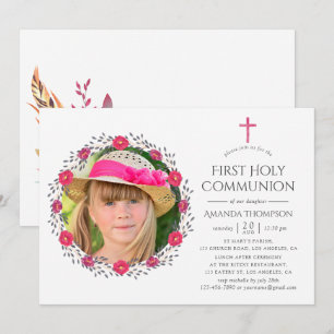 Invitation Aquarelle Floral Safari Première Communion Sainte